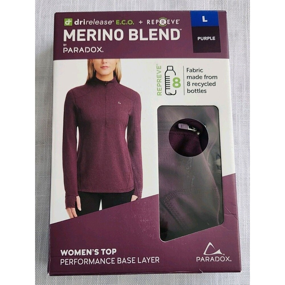 Paradox Women’s Merino Blend 1/4 Zip Performance Base Layer Top Purple L  NWT B4